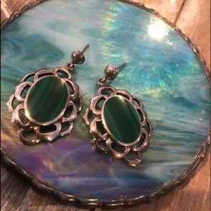 Silver & malachite  dangle earrings